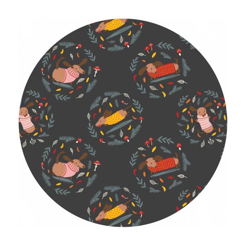 Dog Days of Autumn in Charcoal - Sweater Weather Collection - Camelot Fabrics