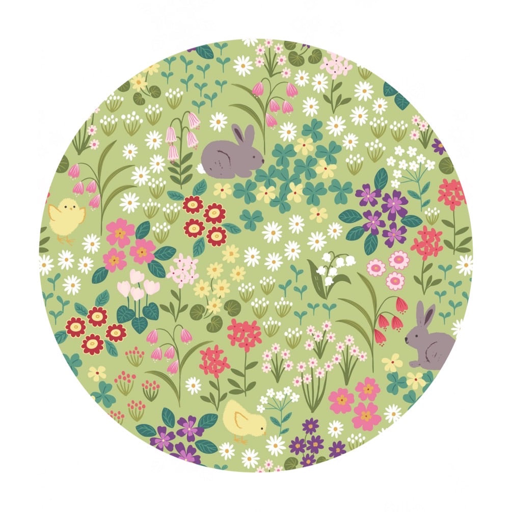 4 meters left! - Bunny & Chick Floral on Light Green - Bunny Hop Collection - Lewis & Irene Fabrics