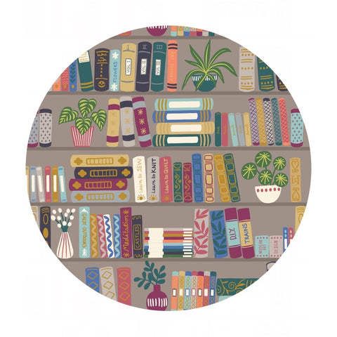 2 meters left! - Book Shelves on Warm Brown - Bookworm Collection - Lewis & Irene Fabrics
