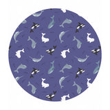 Whales on Indigo Blue with Pearl - Small Things Polar Animals Collection - Lewis & Irene Fabrics
