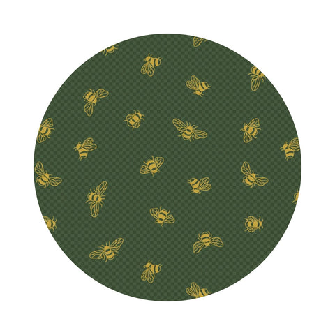 Metallic Gold Bees on British Green - Honey Bee Collection - Lewis & Irene Fabrics