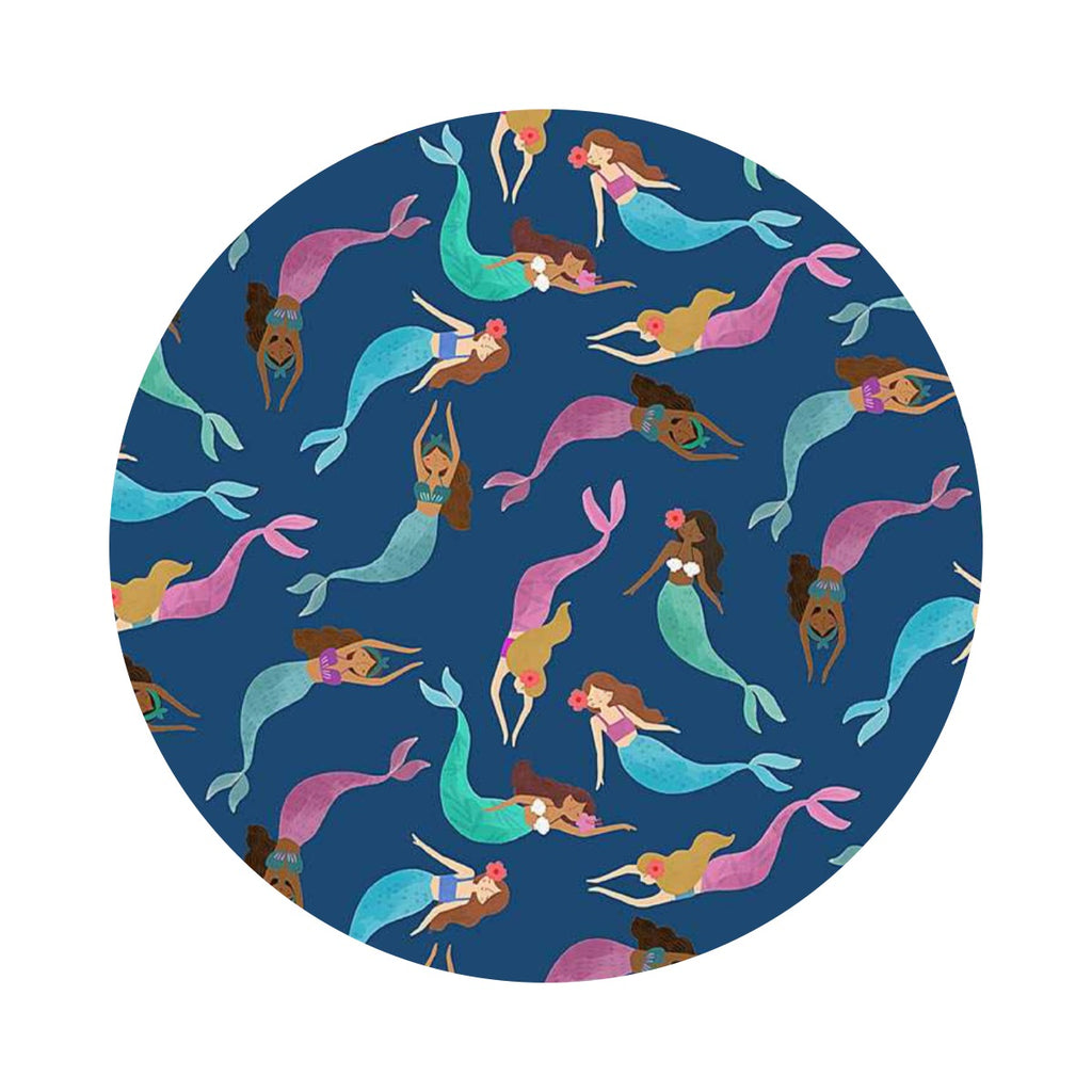 2.5 meters left! - Mermaid Toss in Navy - Shell Yeah! Collection - Dear Stella Fabrics