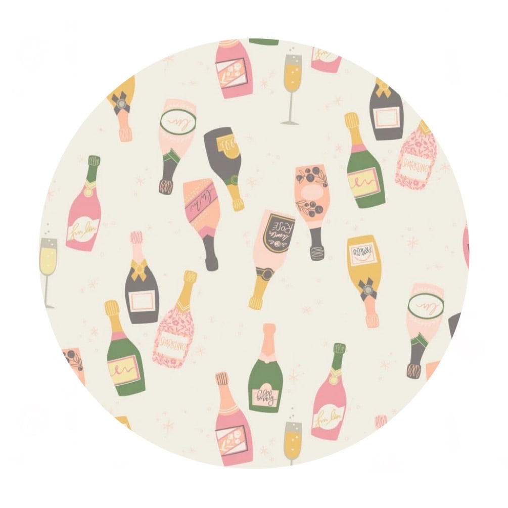 4 meters left! - Prosecco Pop on Cream - Prosecco Party Collection - Camelot Fabrics