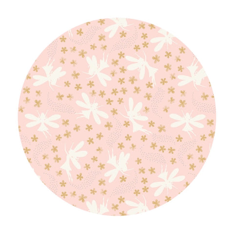 Light Pink Floral Fairies with Silver Metallic - Fairy Clocks Collection - Lewis & Irene Fabrics