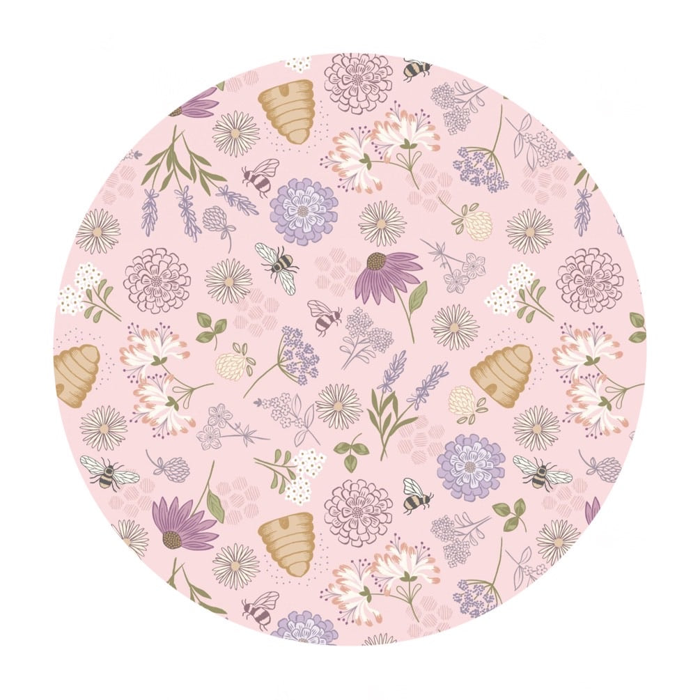1.5 meters left! - Bee Floral on Pink - Queen Bee Collection - Lewis & Irene Fabrics