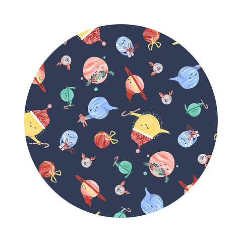 Holiday Planets in Navy - Merry Space-Mas Collection - Dear Stella Fabrics